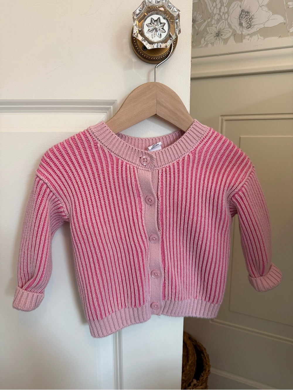 GAP Pink Ribbed Button-Front Baby Girl Cardigan